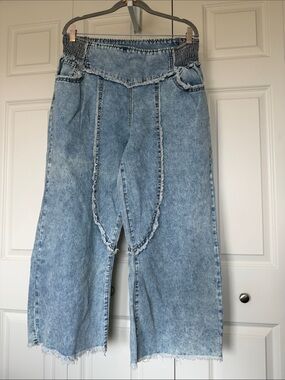 BellanBlue Light Blue High-Waist Wide Leg Jeans with Frayed Panels Sz XL